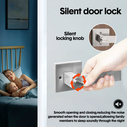 Privacy Door Lever Handle with Key, Heavy Duty Interior Door Lock, Adjustable Latch-Silver
