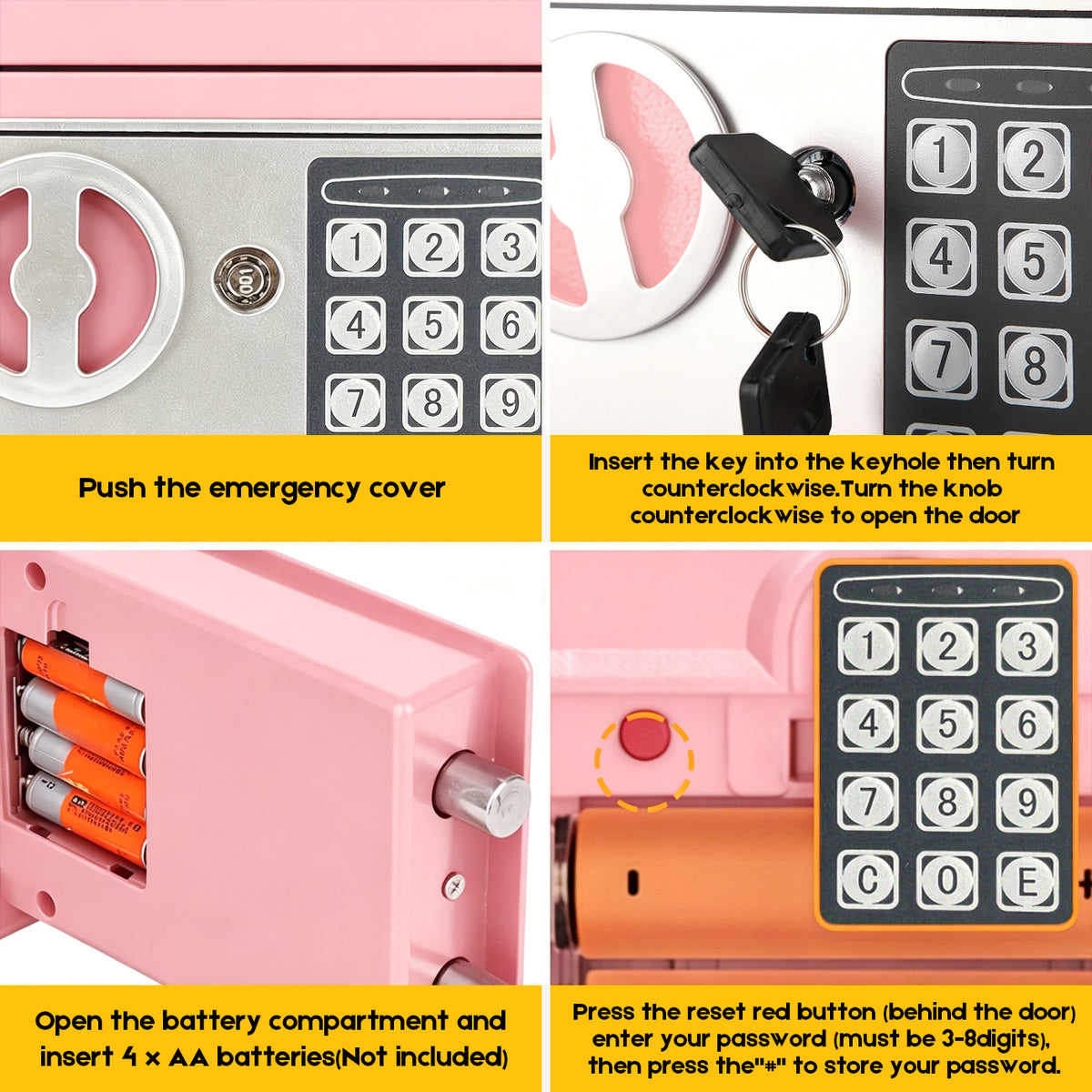 6.4L Digital Safe Box, Electronic Security Safe with Keypad & 2 Emergency Keys, Steel Cash & Valuables Lock Box for Home, Office & Hotel