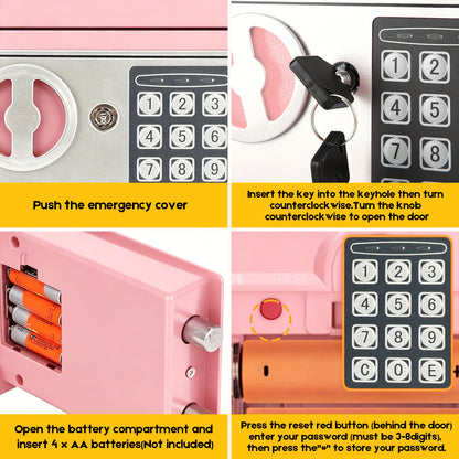 6.4L Digital Safe Box, Electronic Security Safe with Keypad & 2 Emergency Keys, Steel Cash & Valuables Lock Box for Home, Office & Hotel