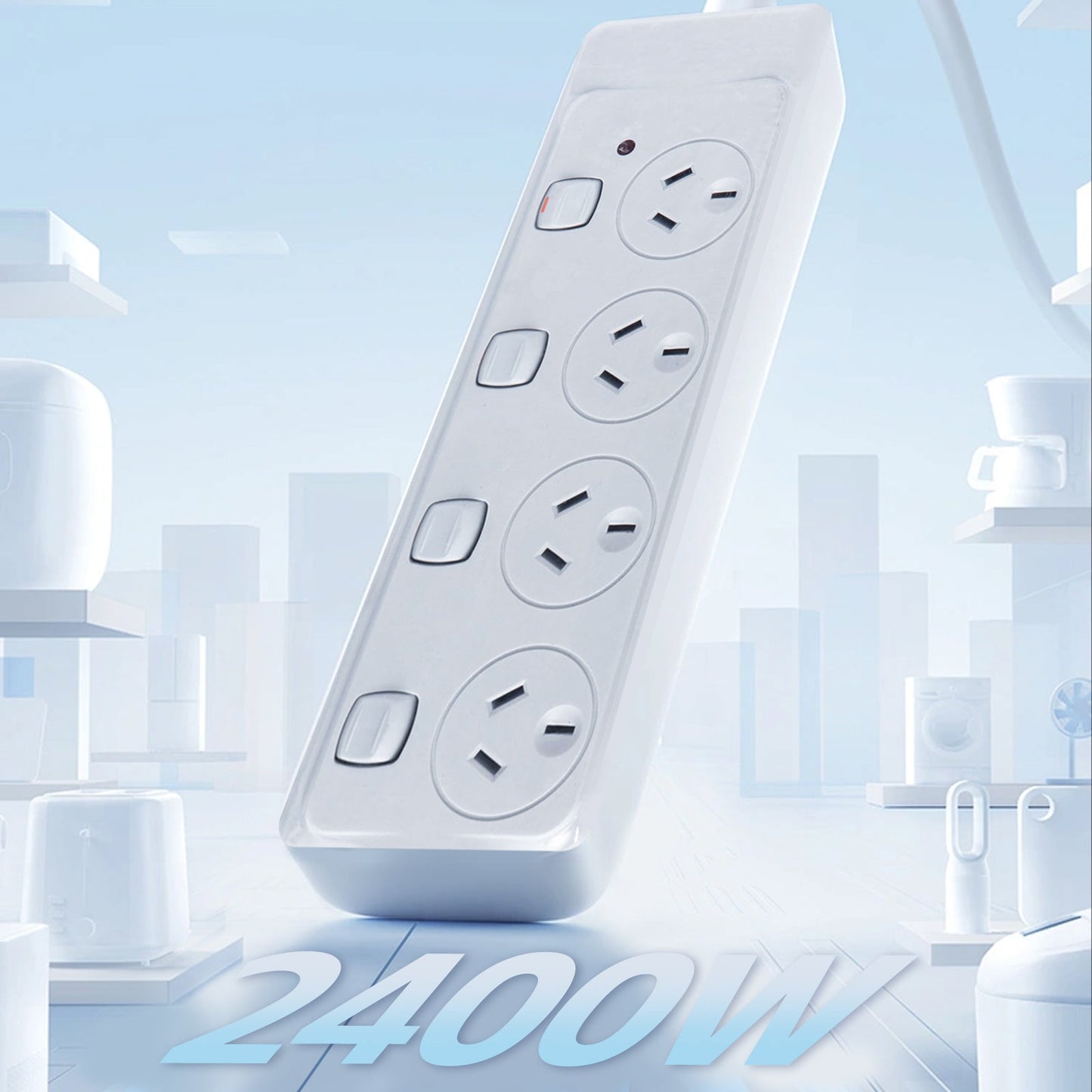 4 Outlet Power Board With Surge Protection with Individual Switches 1M Lead Cable
