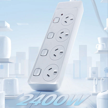 4 Outlet Power Board With Surge Protection with Individual Switches 1M Lead Cable