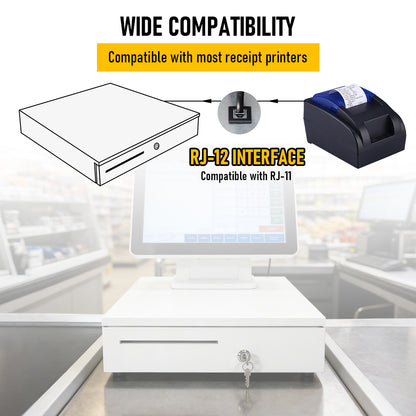 Heavy-Duty All-Metal Cash Drawer | 6 Coin Trays & 5 Note Trays | RJ-12 Interface | For Retail, Restaurant, Bar & Café