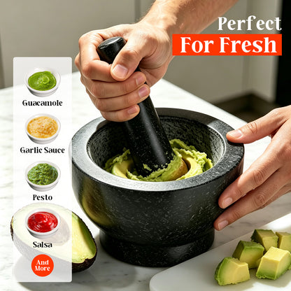 Granite Mortar and Pestle Set, 480ml Heavy Duty Stone Grinder Bowl, Dark Grey