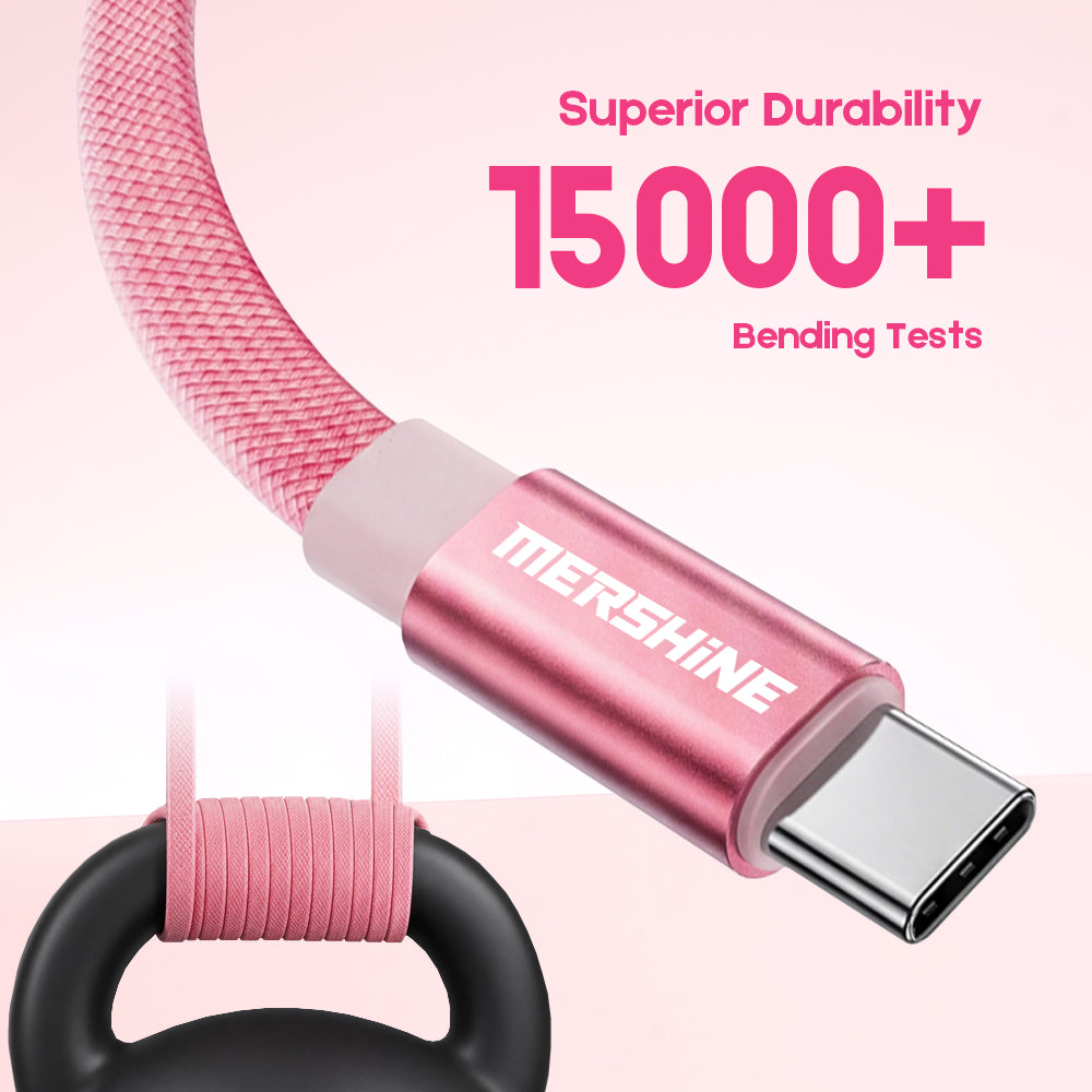Mershine 240W Magnetic Coiled USB-C to C Charging Cable, Braided Retractable 1M Cord, 480Mbps Data Sync, Tangle-Free, Supports CarPlay & Android Auto, Durable Compatibility for iPhone 15/16/17/18, iPad, Android & Laptops with E-Marker Chip