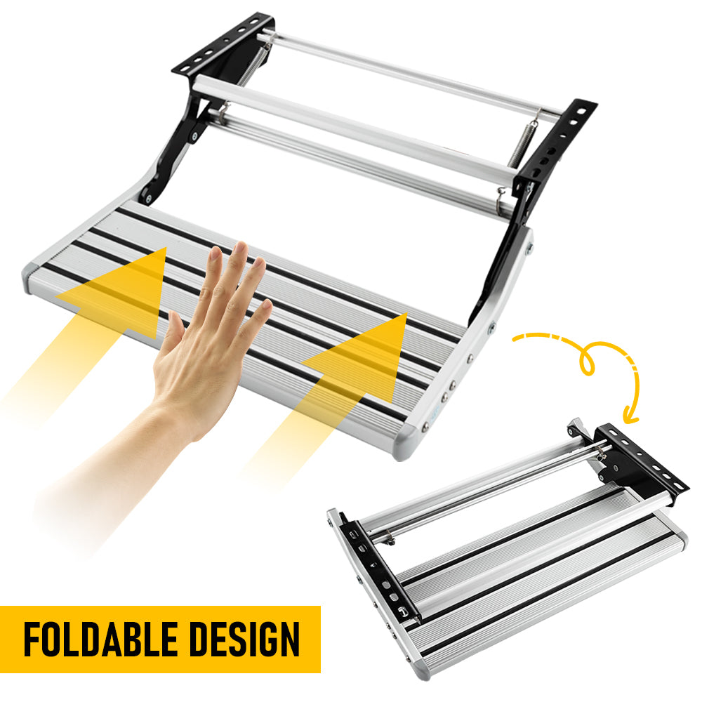 Heavy Duty Aluminium Caravan Step Stool, Supports Up to 200kg, Foldable RV Entry Step with Anti-Slip Surface, Portable Step for Caravan, Motorhome, Camper Trailer & Camping, Silver