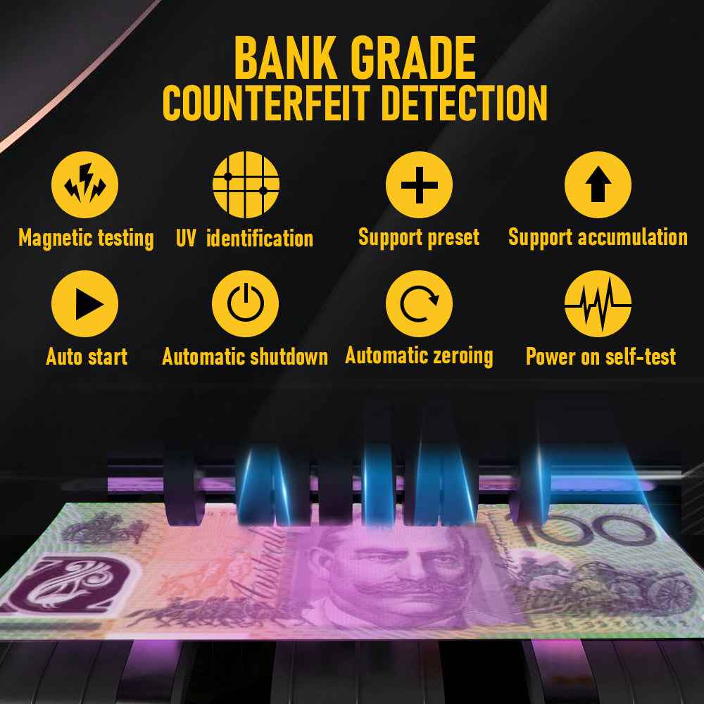 Automatic Money Counter Machine for AUD, High Speed Bill Counter with UV/MG/IR Detection, Auto Summation, Digital Display Banknote Counting Machine