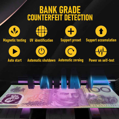 Automatic Money Counter Machine for AUD, High Speed Bill Counter with UV/MG/IR Detection, Auto Summation, Digital Display Banknote Counting Machine