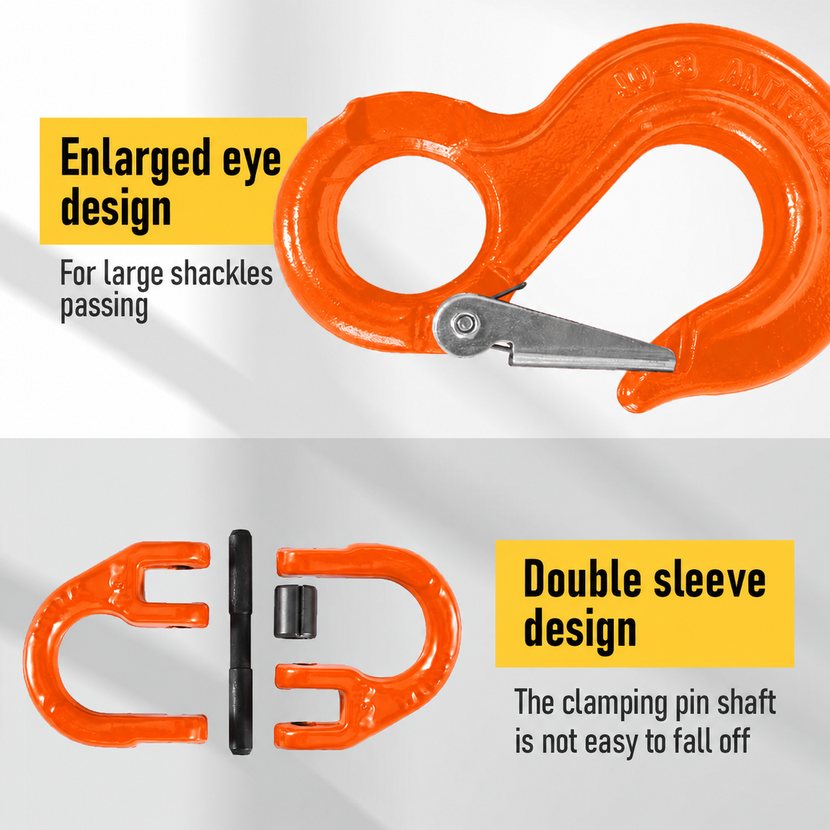 1.12T Sling Hook & Hammerlock Kit, 2 Sets Heavy Duty Trailer Safety Chain Hooks for Caravan, Camper & Boat Trailers-Orange