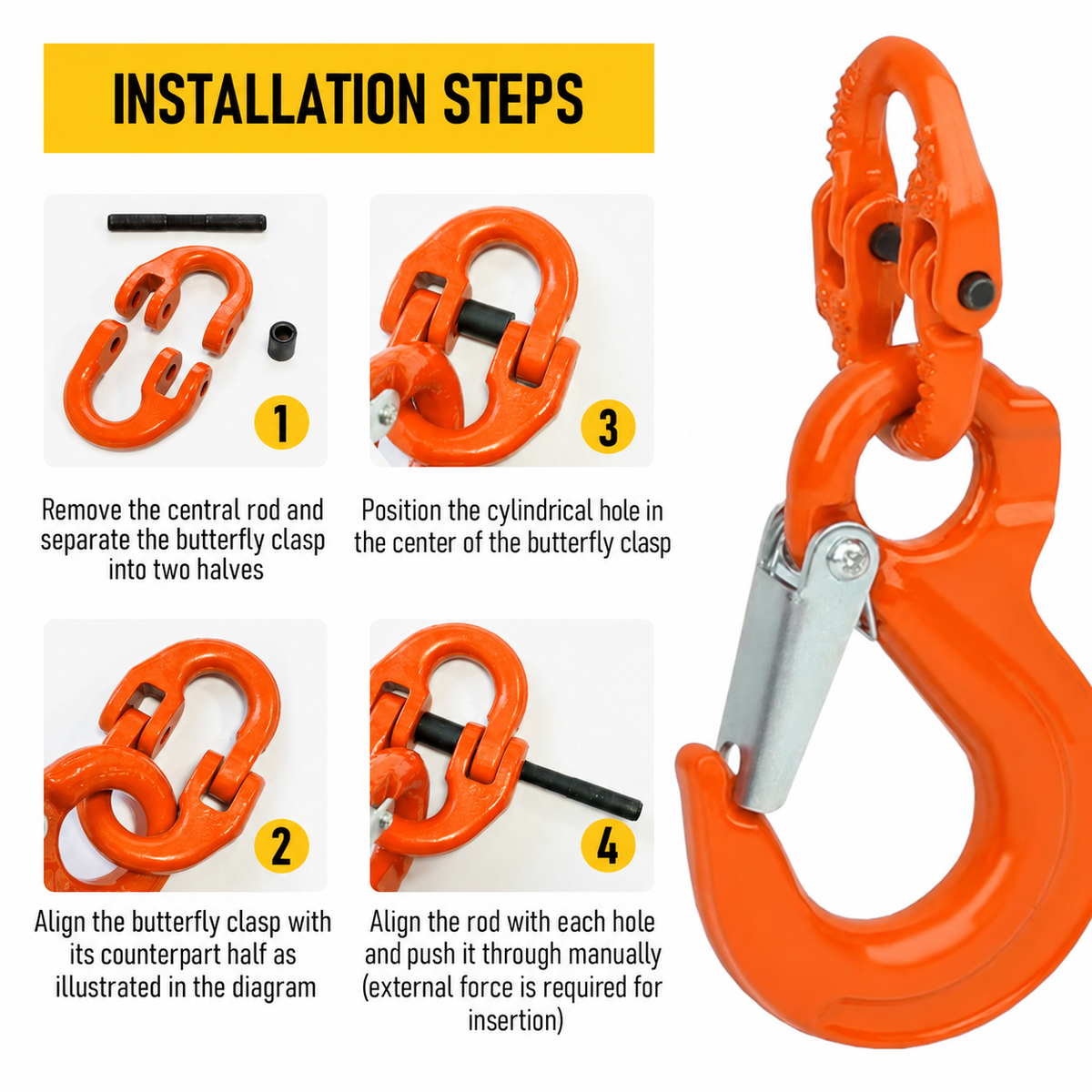 2T Sling Hook & Hammerlock Kit, 2 Sets Heavy Duty Trailer Safety Chain Hooks for Caravan, Camper & Boat Trailers-Orange
