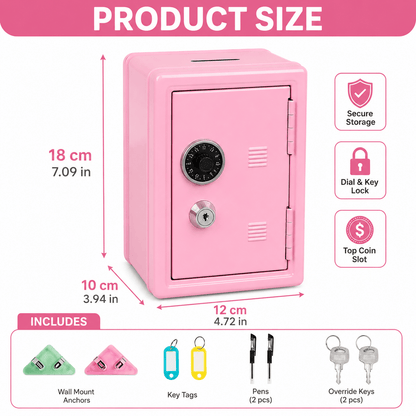 Lockable Metal Money Box, Cash & Coin Storage Box with Key Lock, Compact Piggy Bank for For Kids & Adults, Office & Small Valuables