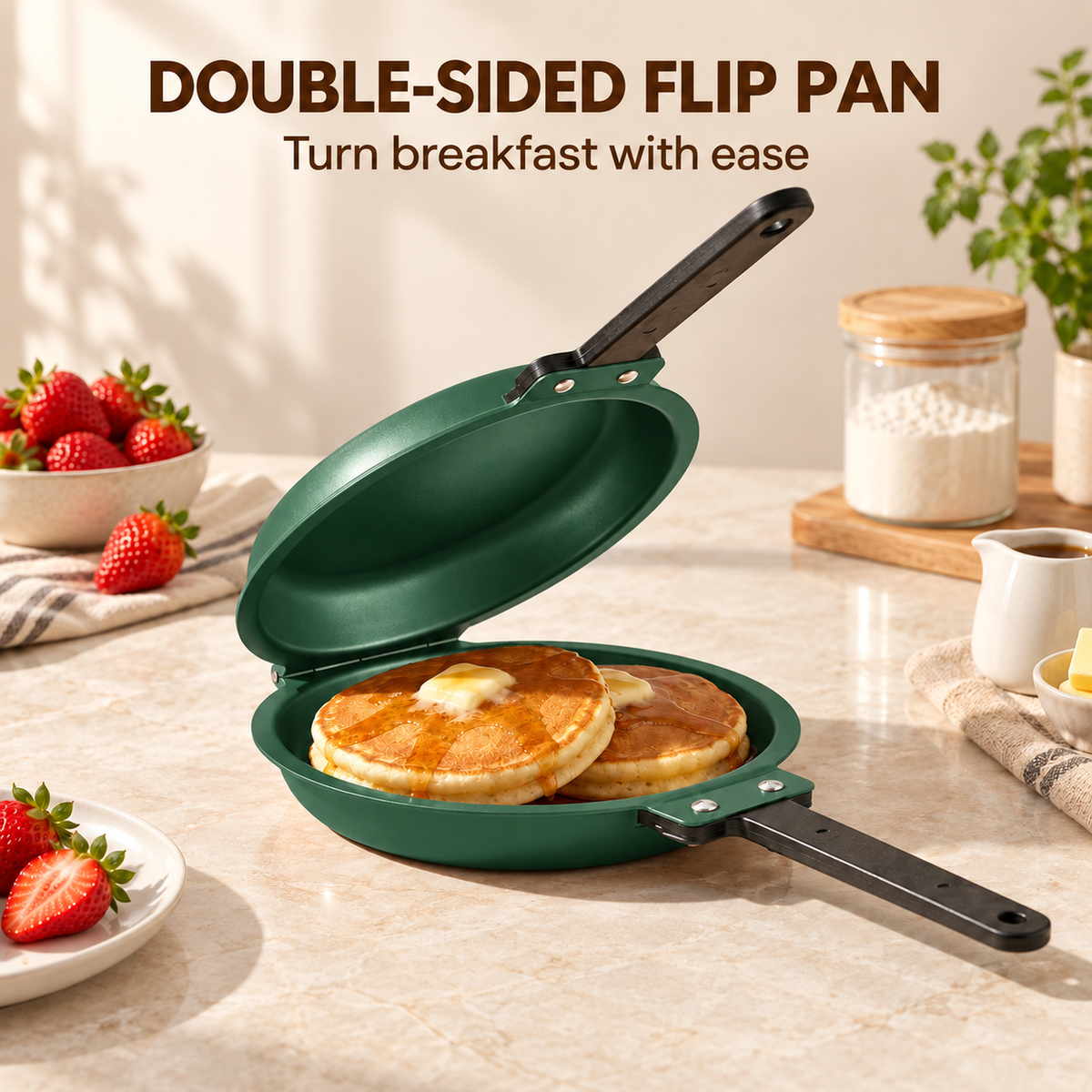 Double-Sided Non-Stick Frying Pan, 19cm Flip Pancake Pan with Heat-Resistant Handle for Eggs, Pancakes & Toast, Gas Electric & Ceramic Stoves