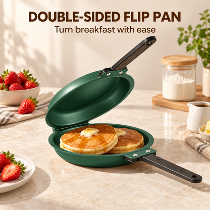 Double-Sided Non-Stick Frying Pan, 19cm Flip Pancake Pan with Heat-Resistant Handle for Eggs, Pancakes & Toast, Gas Electric & Ceramic Stoves