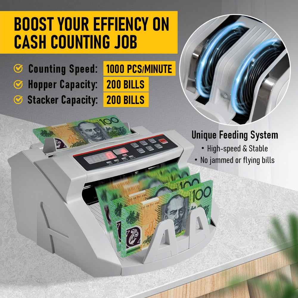 Automatic Money Counter Machine with UV Detection, High-Speed Banknote Counter for AUD, Digital Display Bill Counter for Australian Dollars
