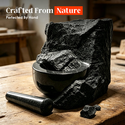 Granite Mortar and Pestle Set, 450ml Stone Grinder Bowl with Pestle, Black