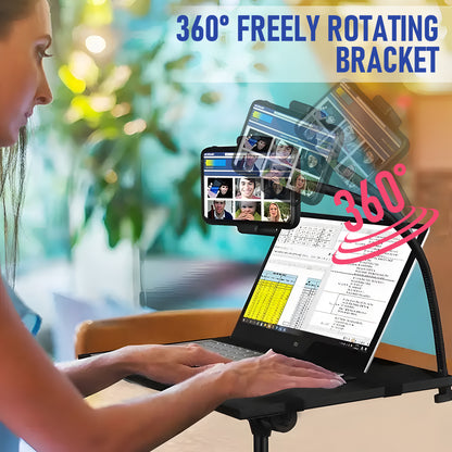 Adjustable Projector Stand with 360° Phone Holder, 57–125cm Folding Tripod Floor Stand for Laptop, Tablet & Projector