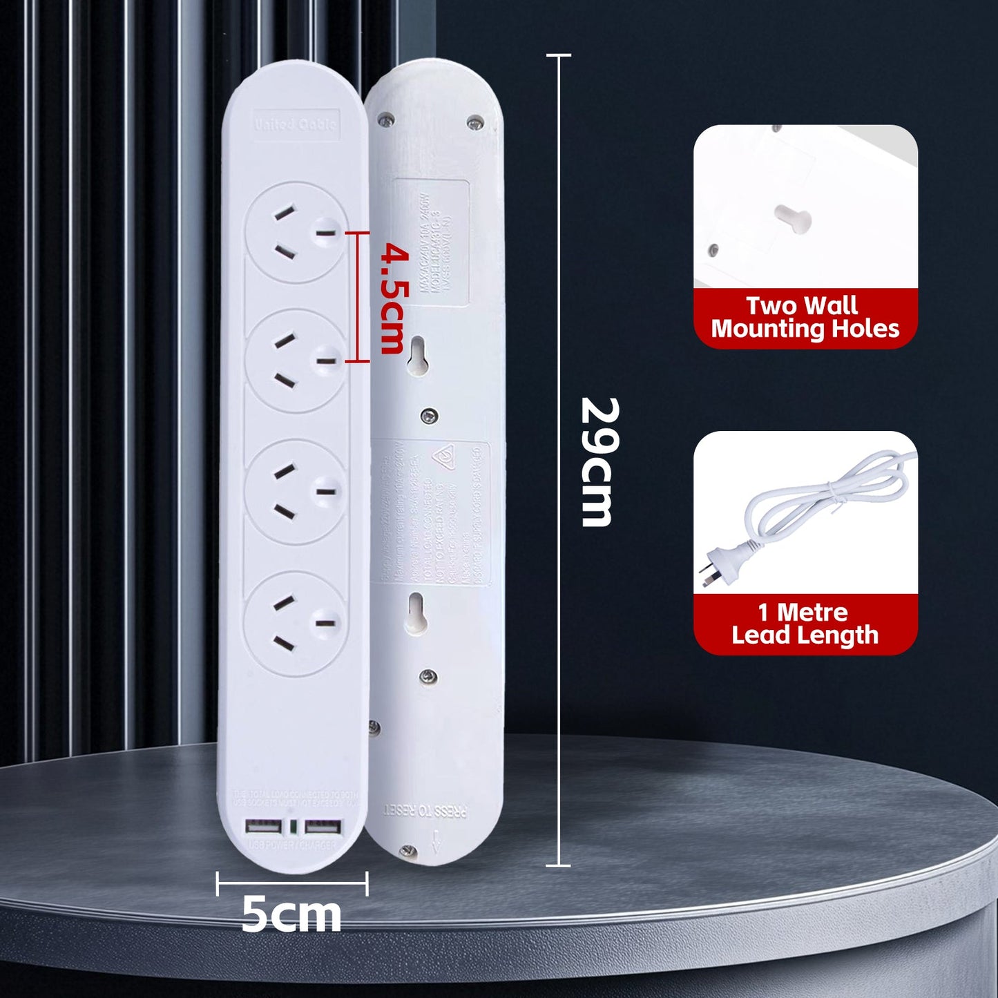 4 Outlet Powerboard With Surge Protection and Dual USB Charger