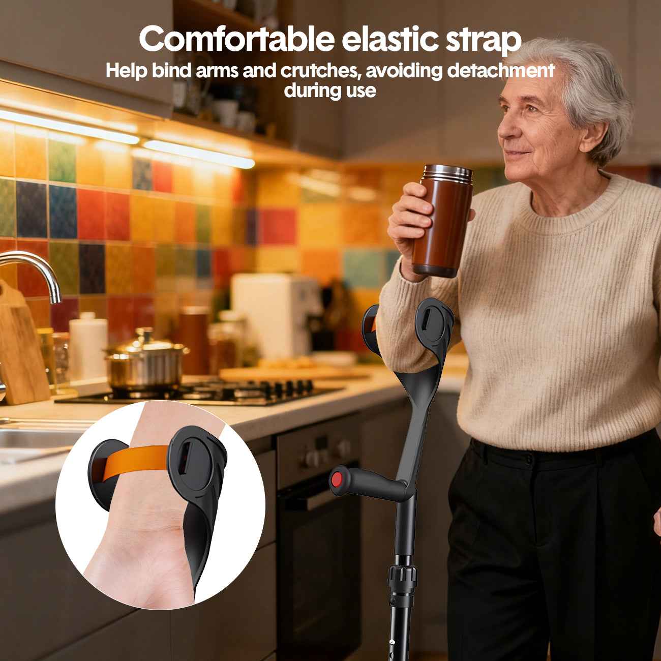 Pair of Forearm Crutches for Adults Adjustable Arm Crutch with Spring-Loaded Cushioning Design, Portable Crutches for Adults,Elderly, Walking Black