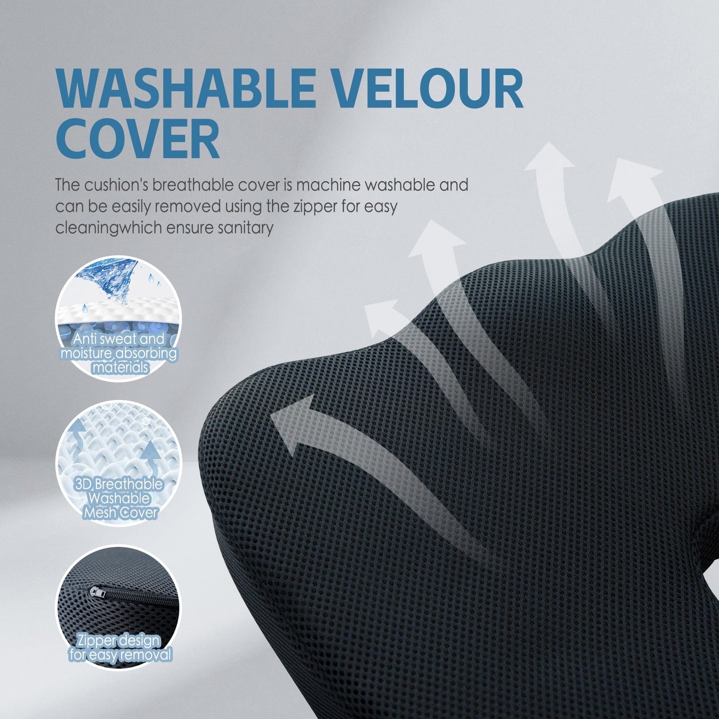 2 Pcs Memory Foam Car & Office Seat Cushions – Ergonomic Support with Breathable Washable Mesh Cover