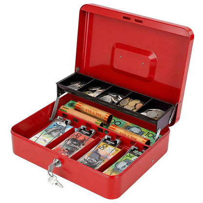 Metal Cash Box with Security Lock & 2 Keys - 4 Bill/5 Coin Tray Storage, Large Lockable Money Box for Small Business/Home