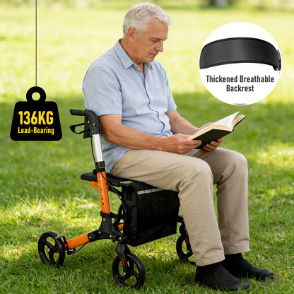 Aluminium Rollator Walker for Elderly with Seat & Reflective Strip, 4 Wheel Foldable Mobility Hight Adjustable with Storage Bag and Brakes Mobility Scooter