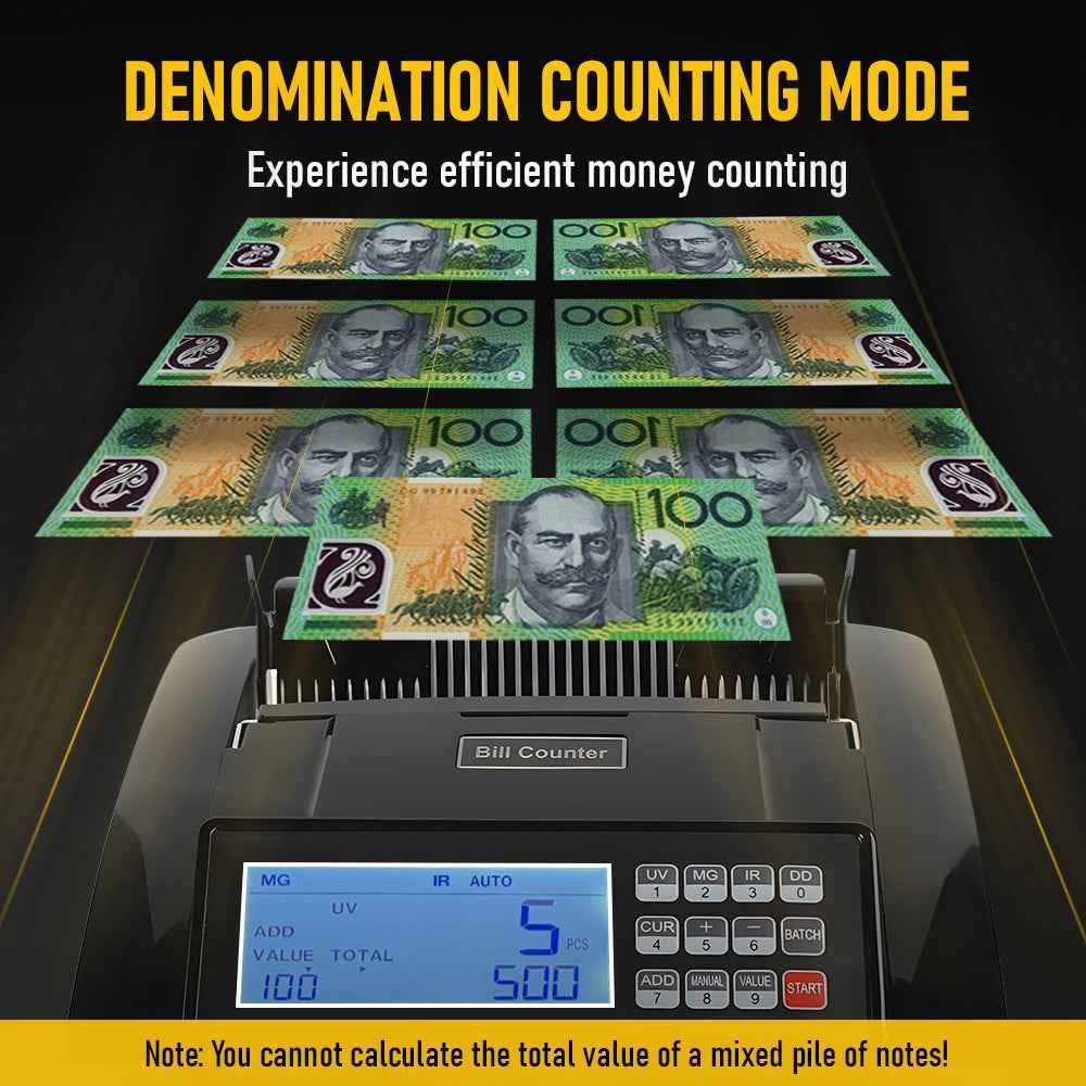 Automatic Money Counter Machine for AUD, High Speed Bill Counter with UV/MG/IR Detection, Auto Summation, Digital Display Banknote Counting Machine
