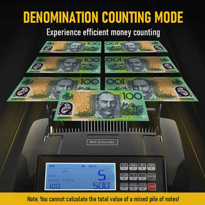 Automatic Money Counter Machine for AUD, High Speed Bill Counter with UV/MG/IR Detection, Auto Summation, Digital Display Banknote Counting Machine