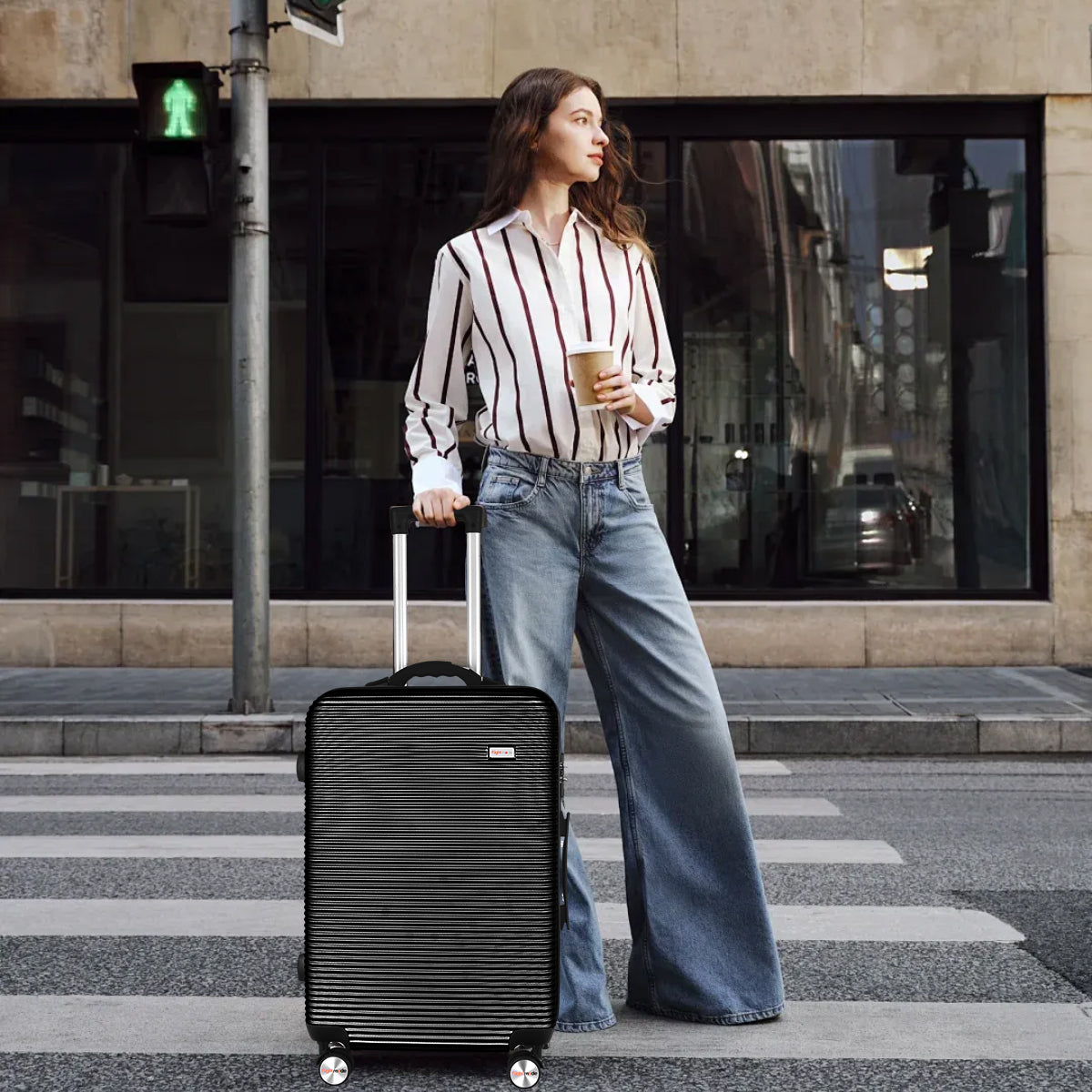 24" Digital Weighing Scale and USB Charging Port Lightweight Luggage Suitcase Silver Black