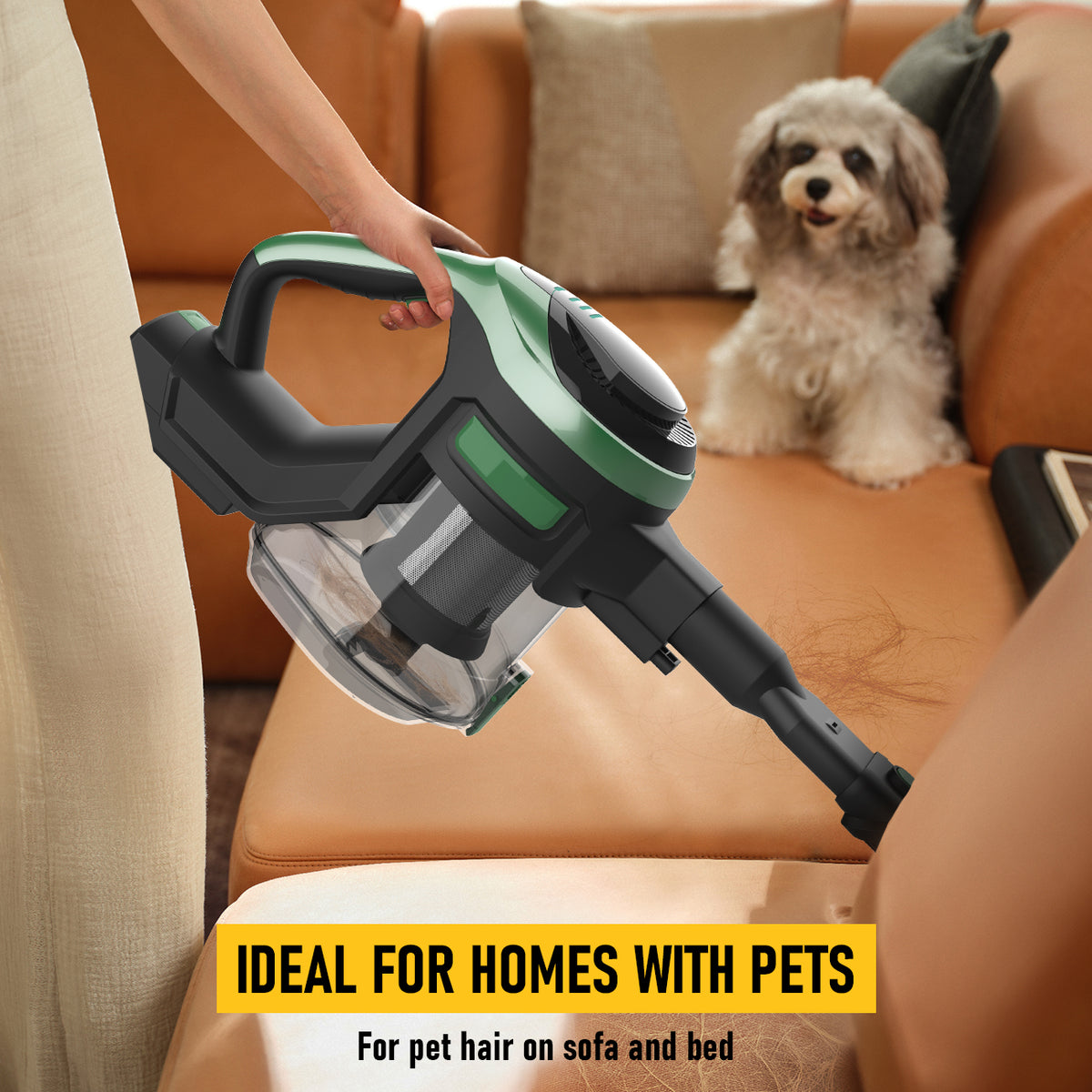 Cordless Stick Vacuum Cleaner, 350W Powerful Suction, LED Floor Head, 40-Min Runtime