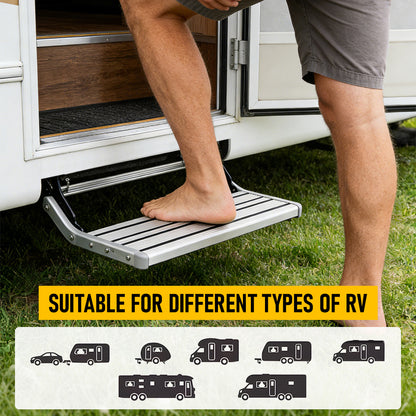 Heavy Duty Aluminium Caravan Step Stool, Supports Up to 200kg, Foldable RV Entry Step with Anti-Slip Surface, Portable Step for Caravan, Motorhome, Camper Trailer & Camping, Silver