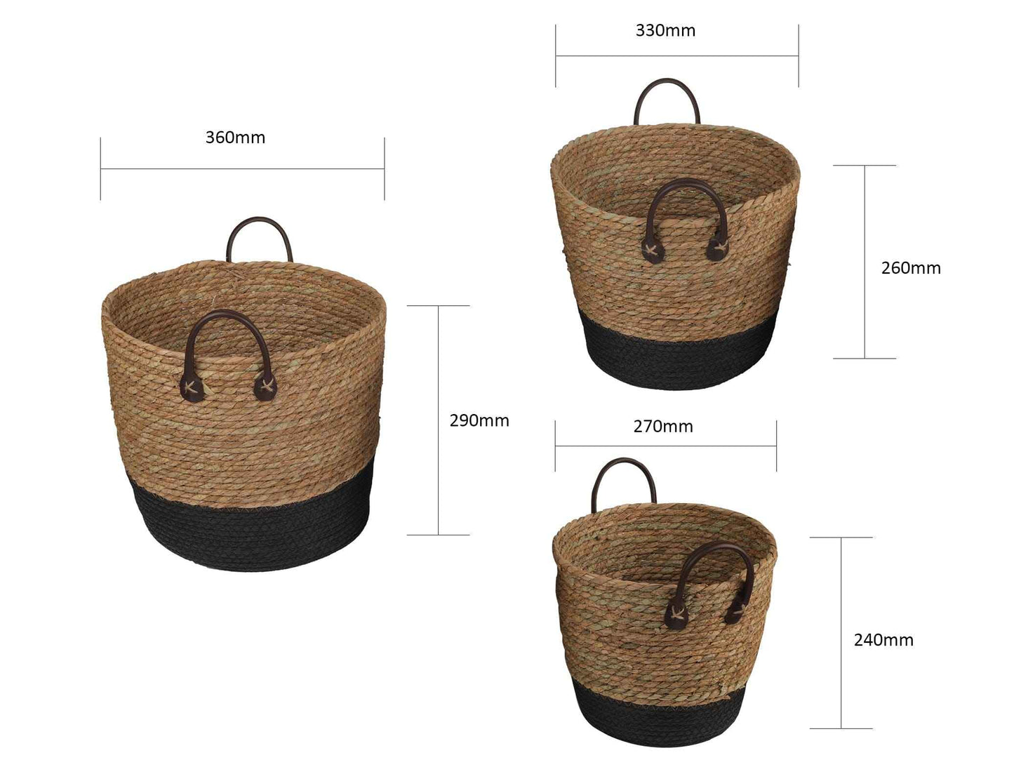 3 Pcs Cotton Rope Stripe Carry Handles Storage Baskets Set