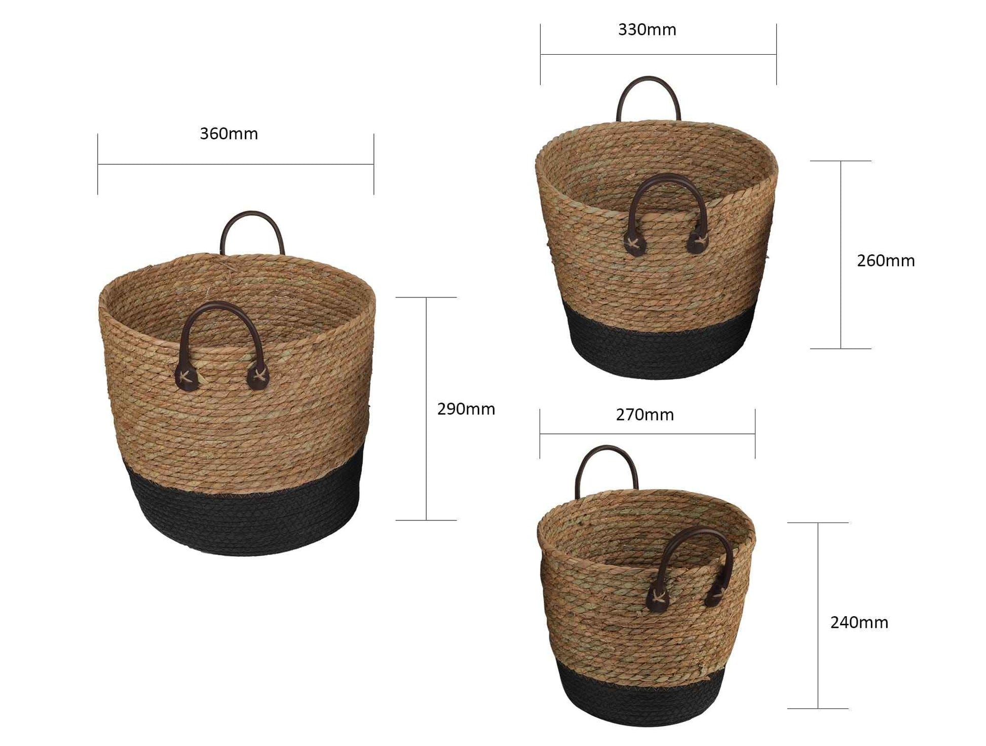 3 Pcs Cotton Rope Stripe Carry Handles Storage Baskets Set