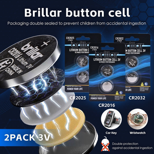 2 Pcs Brillar CR2016 Lithium Button Cell