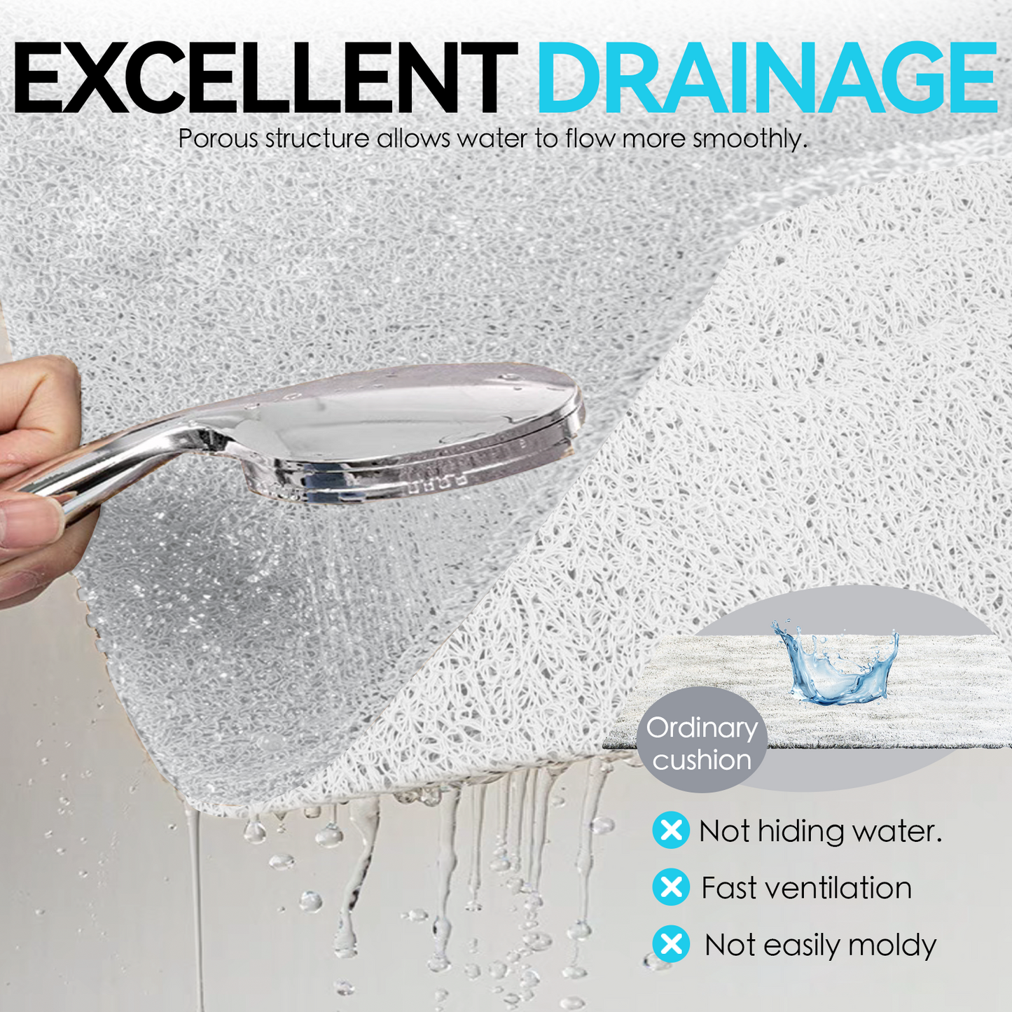 2 Pcs Premium Non-Slip Loofah Shower Mat Bathroom Safe 75 x 44 cm