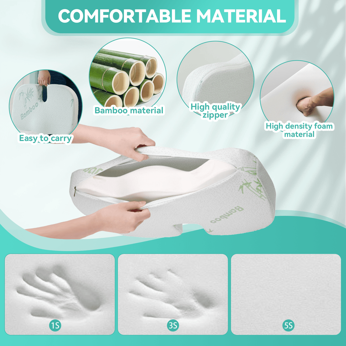 2 Pcs Bamboo Memory Foam Pressure-Relief Seat Cushions – Ergonomic Large Support (45 × 35 × 7 cm)