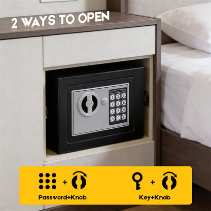 Digital Safe Box 6.4L, Electronic Security Safe with Keypad & 2 Emergency Keys, Steel Cash & Valuables Lock Box for Home, Office & Hotel