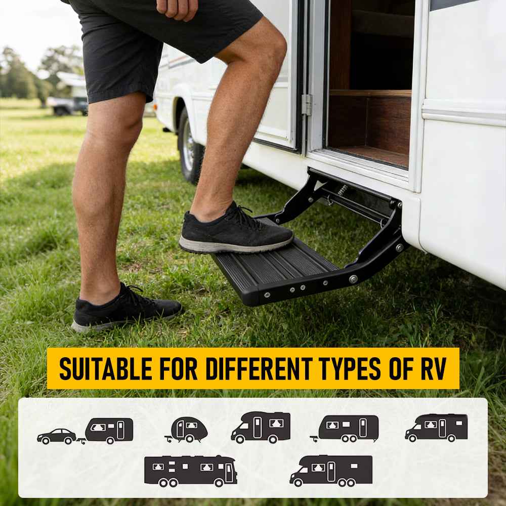 Heavy Duty Aluminium Caravan Step, Portable Folding Single RV Step with Anti-Slip Surface, Pull Out Camper Trailer & Motorhome Step Stool