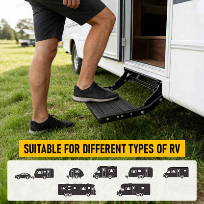 Heavy Duty Aluminium Caravan Step, Portable Folding Single RV Step with Anti-Slip Surface, Pull Out Camper Trailer & Motorhome Step Stool