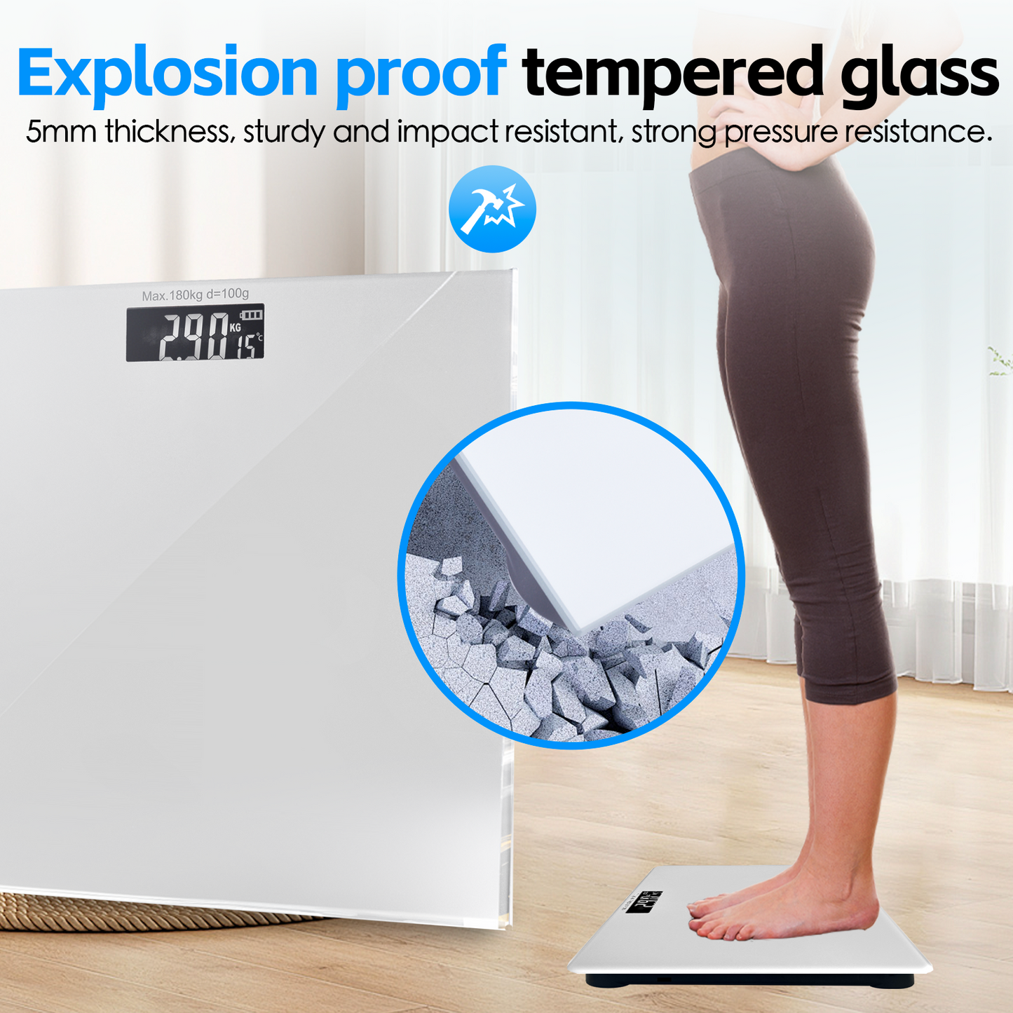 Clevinger Silver Digital Glass Bathroom Scale – 180kg Max Capacity