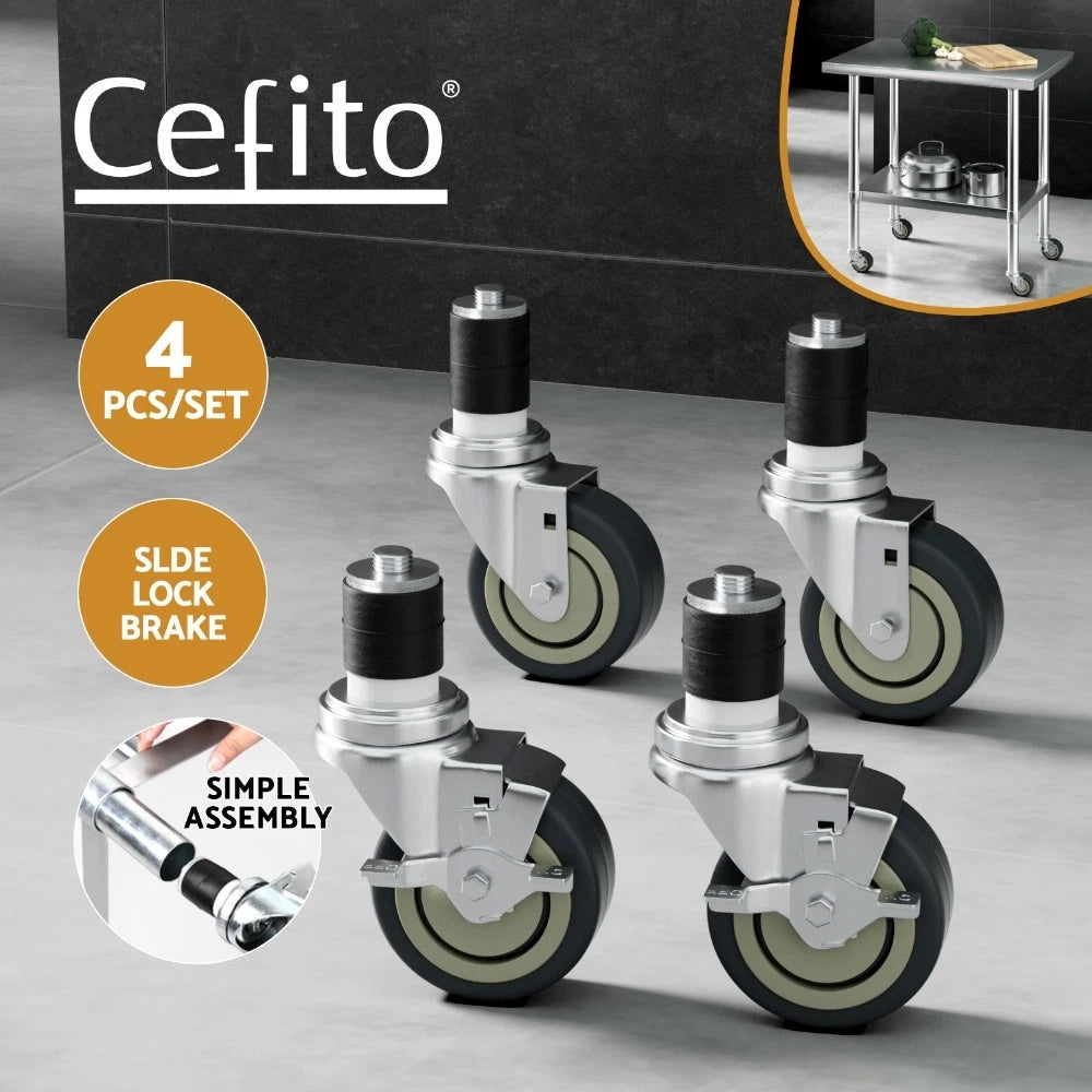 Cefito 4" Swivel Castor Wheels Stainless Steel Kitchen Bench Set of 4