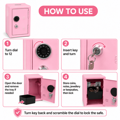 Lockable Metal Money Box, Cash & Coin Storage Box with Key Lock, Compact Piggy Bank for For Kids & Adults, Office & Small Valuables