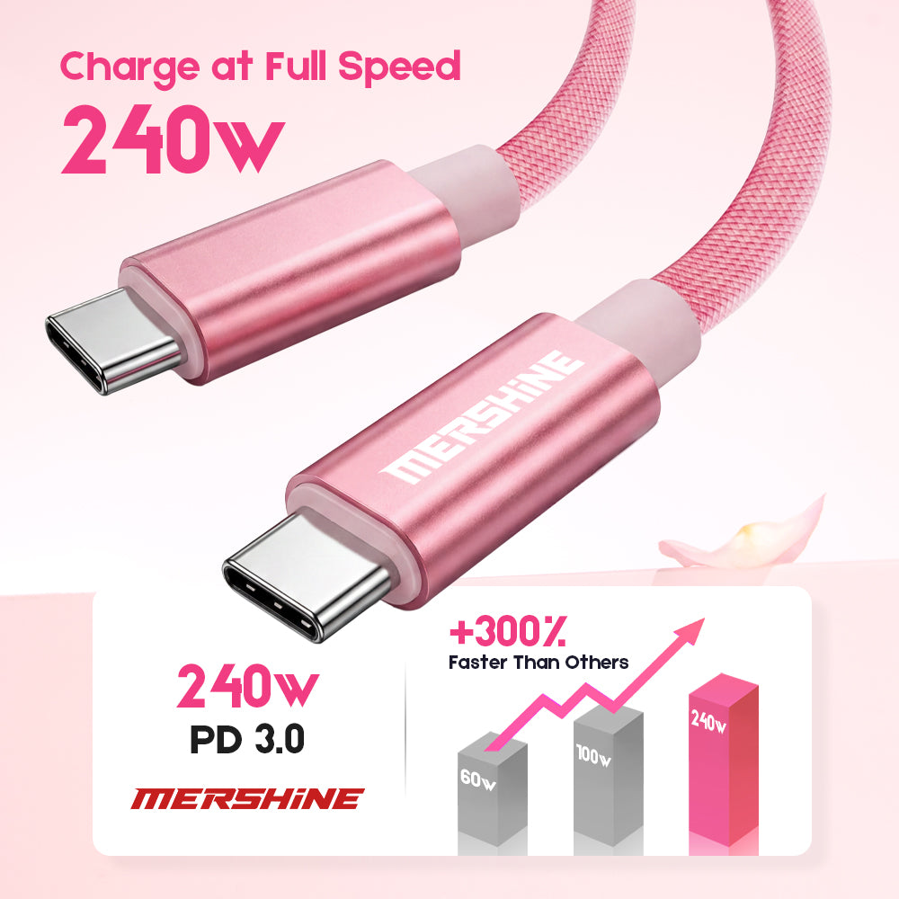 Mershine 240W Magnetic Coiled USB-C to C Charging Cable, Braided Retractable 1M Cord, 480Mbps Data Sync, Tangle-Free, Supports CarPlay & Android Auto, Durable Compatibility for iPhone 15/16/17/18, iPad, Android & Laptops with E-Marker Chip