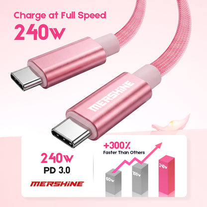 Mershine 240W Magnetic Coiled USB-C to C Charging Cable, Braided Retractable 1M Cord, 480Mbps Data Sync, Tangle-Free, Supports CarPlay & Android Auto, Durable Compatibility for iPhone 15/16/17/18, iPad, Android & Laptops with E-Marker Chip
