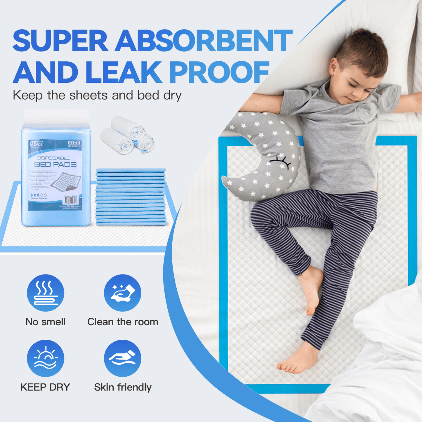 120 Pcs Adult Disposable Bed Underpads – 90 × 60 cm Ultra‑Absorbent Incontinence Pads with Waterproof Backing