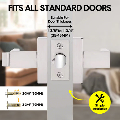 Privacy Door Lever Handle with Key, Heavy Duty Interior Door Lock, Adjustable Latch-Silver