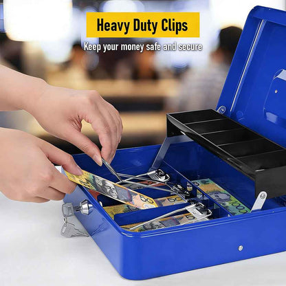 Metal Cash Box with Security Lock & 2 Keys - 4 Bill/5 Coin Tray Storage, Large Lockable Money Box for Small Business/Home