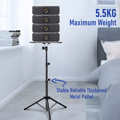 Adjustable Projector Stand with 360° Phone Holder, 57–125cm Folding Tripod Floor Stand for Laptop, Tablet & Projector