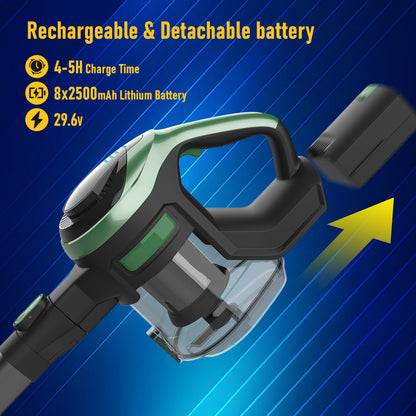 Cordless Stick Vacuum Cleaner, 350W Powerful Suction, LED Floor Head, 40-Min Runtime