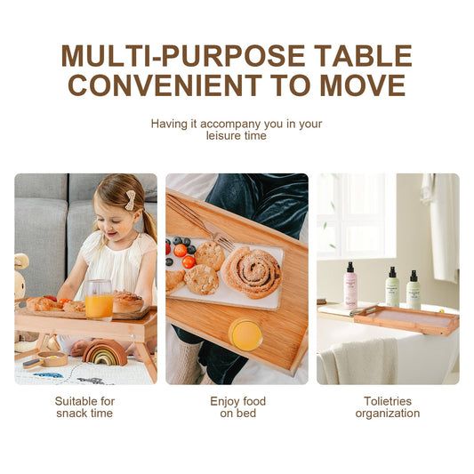 2 Pcs Foldable Bamboo Breakfast Bed Tray – Portable Lap Table with Handles
