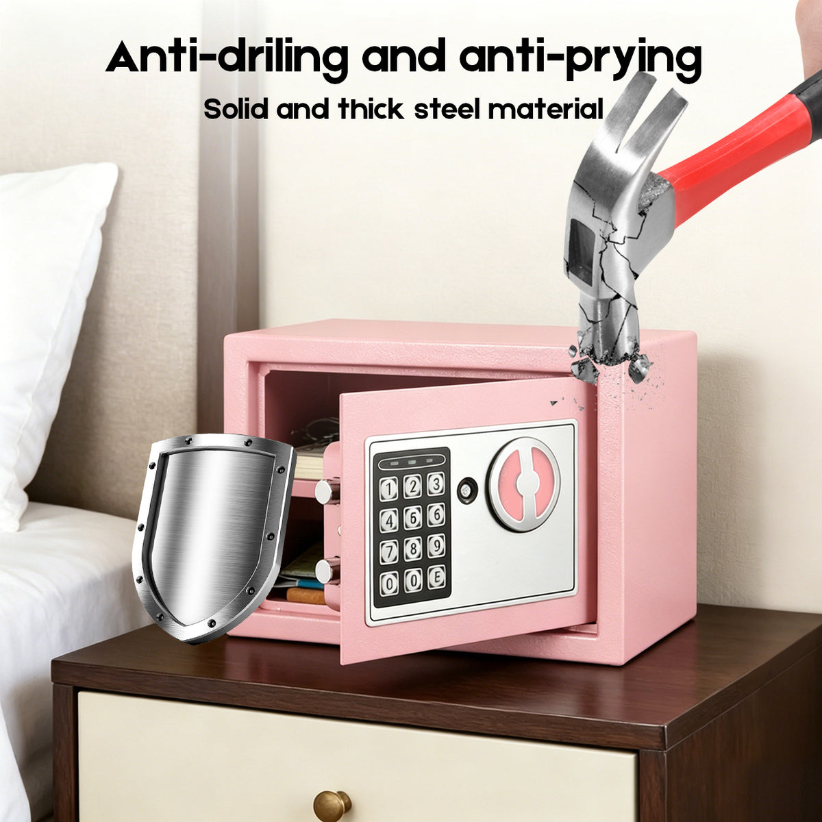 6.4L Digital Safe Box, Electronic Security Safe with Keypad & 2 Emergency Keys, Steel Cash & Valuables Lock Box for Home, Office & Hotel