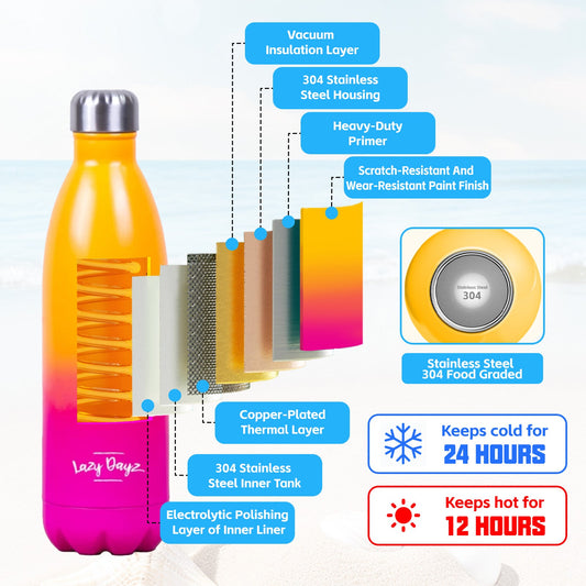 Lazy Dayz Daily Drink Bottle 500ml - Orange Pink Ombre